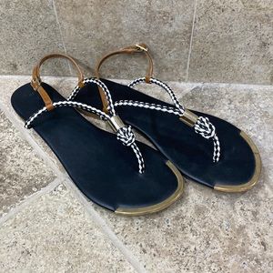 Black and White Sandals with Gold Details